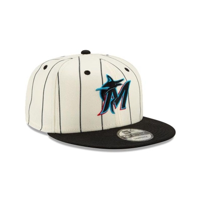 White Miami Marlins Hat - New Era MLB Pinstripe 9FIFTY Snapback Caps USA6537492